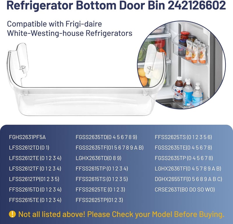 Fetechmate 242126602 Refrigerator Door Bin Shelf Replacement for Frigi-daire Refrigerator Bottom Side Door Shelf Bin 2 Shelves, Refrigerator Door Bin Replace FFSS2625TS0 LFSS2612TF0-2 Pack - Image 5